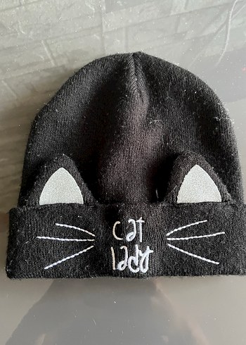 Kedi Desenli Gri Örgü Kadın Bere - Görsel 2