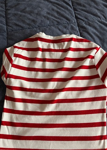 Kısa Kollu Kırmızı Beyaz Çizgili Kadın crop - Görsel 3