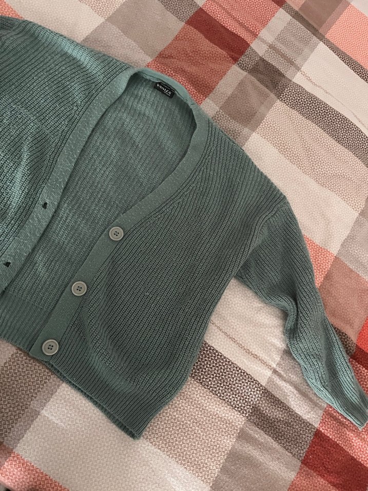 Düğmeli su yeşili Kadın Hırka - Görsel 3