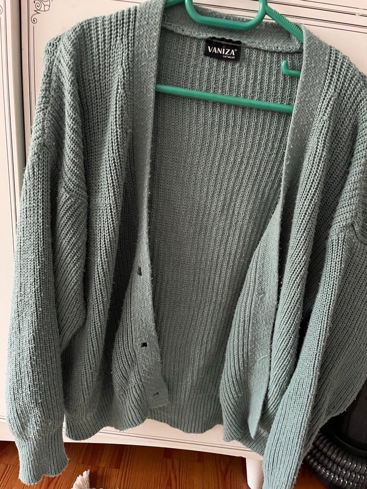 Düğmeli su yeşili Kadın Hırka - Görsel 5