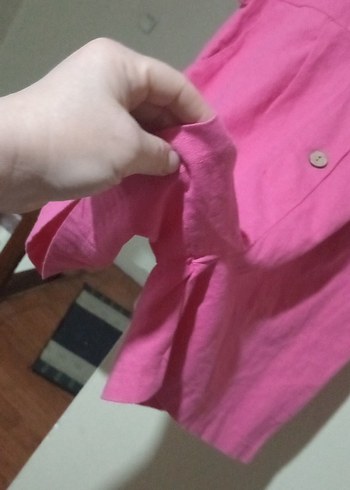 Düğmeli Pembe Keten Kadın Tulum - Görsel 10