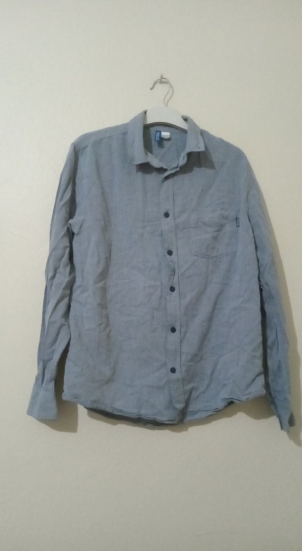 Gri Keten Erkek Gömlek Uzun Kollu - Görsel 3