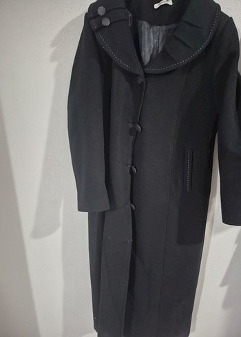 Düğmeli Siyah Uzun Kadın Kaban - Görsel 2