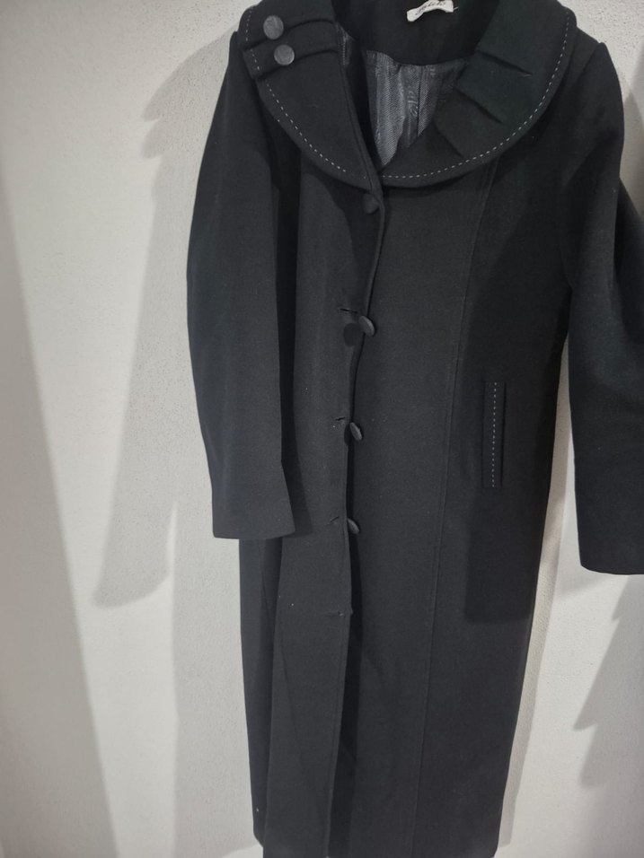 Düğmeli Siyah Uzun Kadın Kaban - Görsel 2