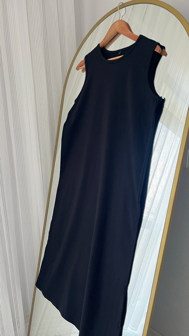 Siyah  kolsuz uzun  Elbise - Görsel 4