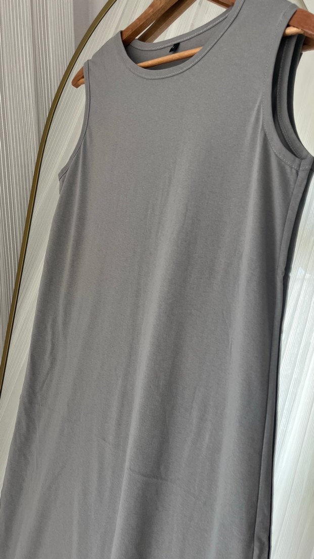 Gri Kolsuz Uzun Elbise - Görsel 2