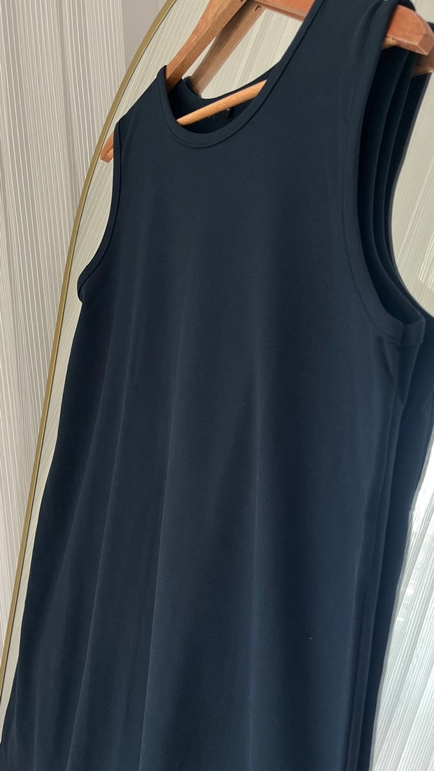 Koyu Lacivert  Uzun Kolsuz Elbise - Görsel 2
