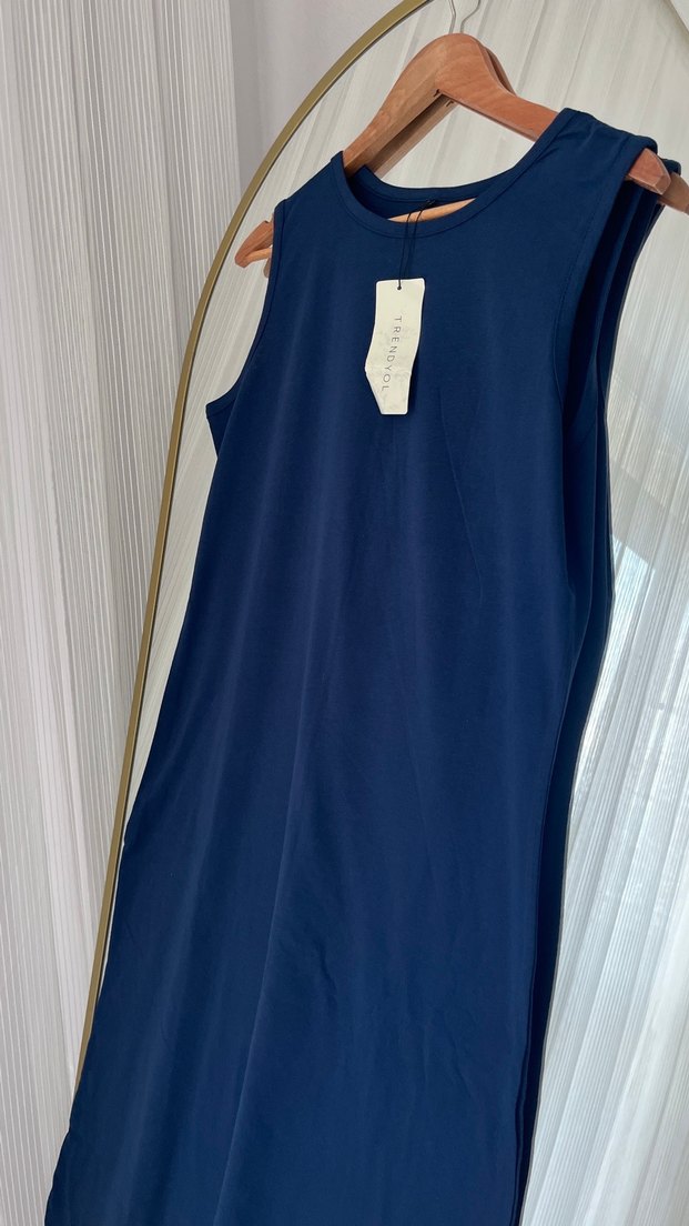 Lacivert kolsuz  Uzun Elbise - Görsel 2