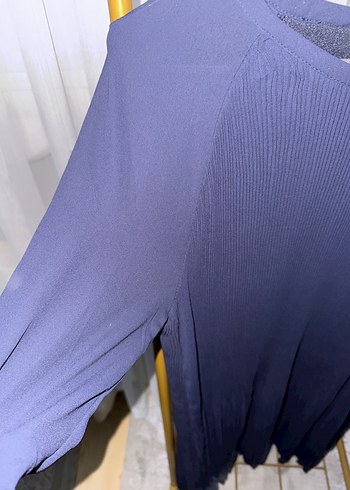 Lacivert Kadın Uzun Kollu Pliseli Elbise - Görsel 2