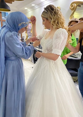 Beyaz Straplez Uzun A-Line Gelinlik - Görsel 2