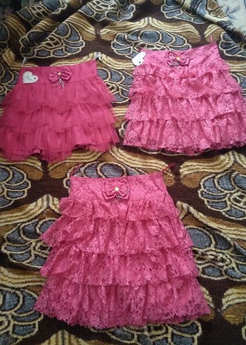Pembe Fırfırlı Nakışlı Kız Etekleri