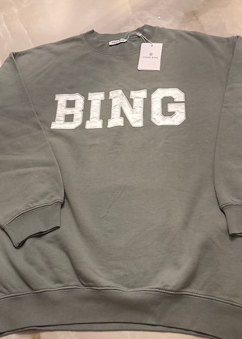 Gri BING Baskılı Uzun Kollu Sweatshirt
