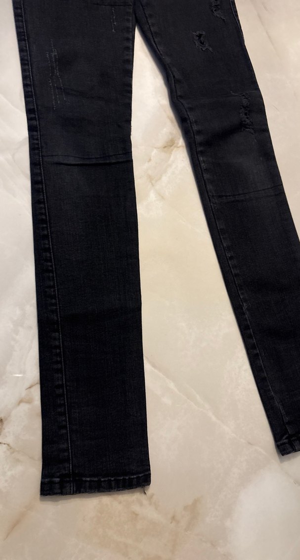 Siyah Yırtık Detaylı Midi Boy Kadın Jean - Görsel 2