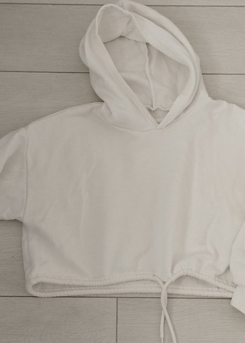Beyaz Kapüşonlu Mini Sweatshirt
