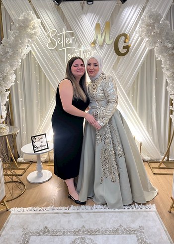 Altın Renkli Etnik Desenli Midi Abiye Elbise - Görsel 2