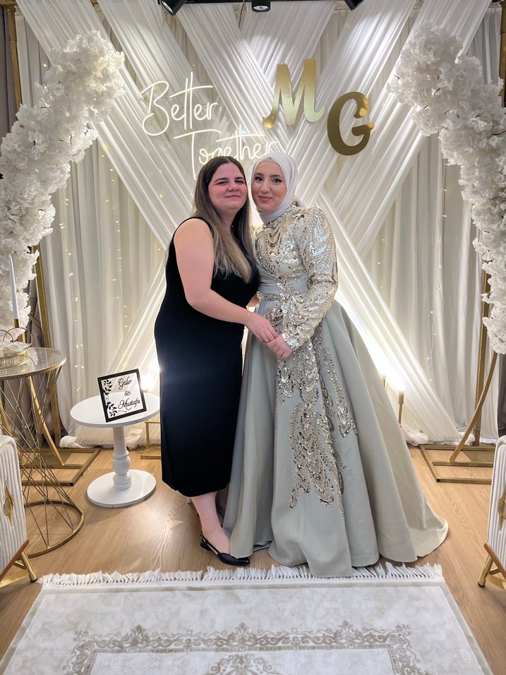 Altın Renkli Etnik Desenli Midi Abiye Elbise - Görsel 2