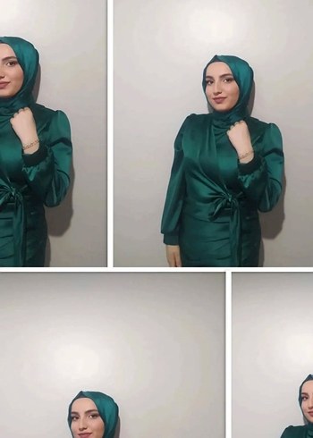 Yeşil Uzun Kollu Drapeli Uzun Elbise - Görsel 2