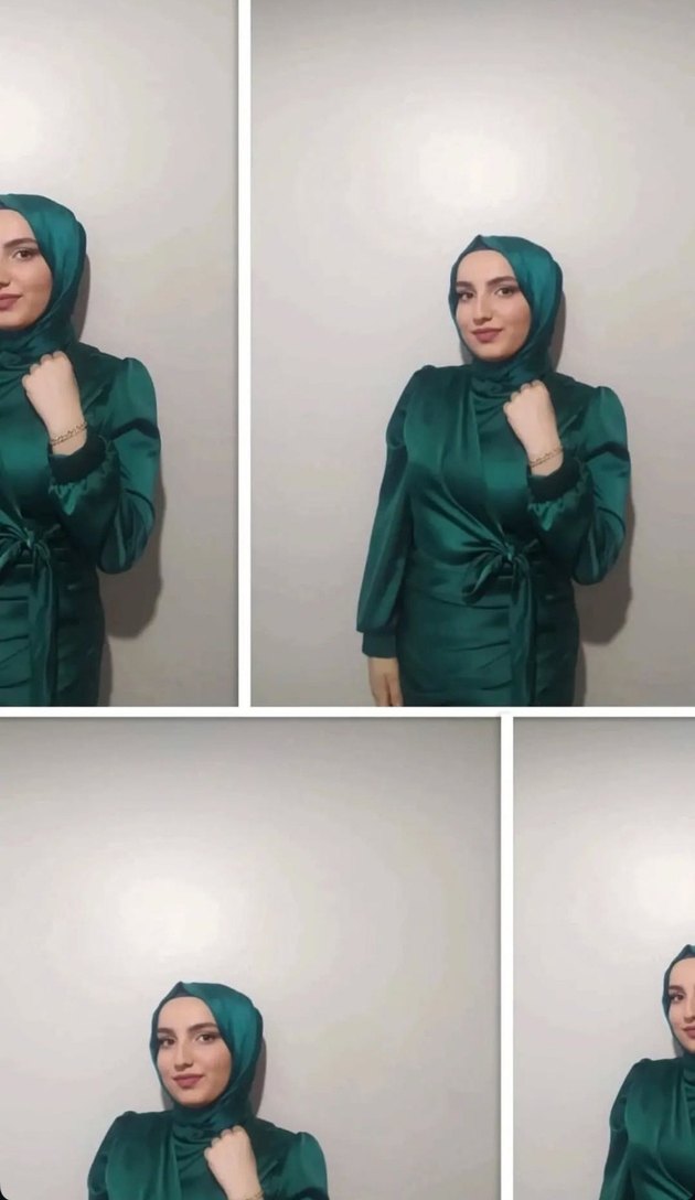 Yeşil Uzun Kollu Drapeli Uzun Elbise - Görsel 2