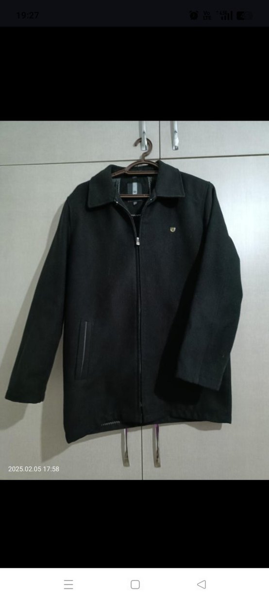 Siyah Fermuarlı Midi Erkek kaşe Ceket - Görsel 5