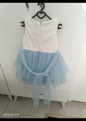 Mavi Nakışlı Kız Çocuk Straplez Elbise - Görsel 2