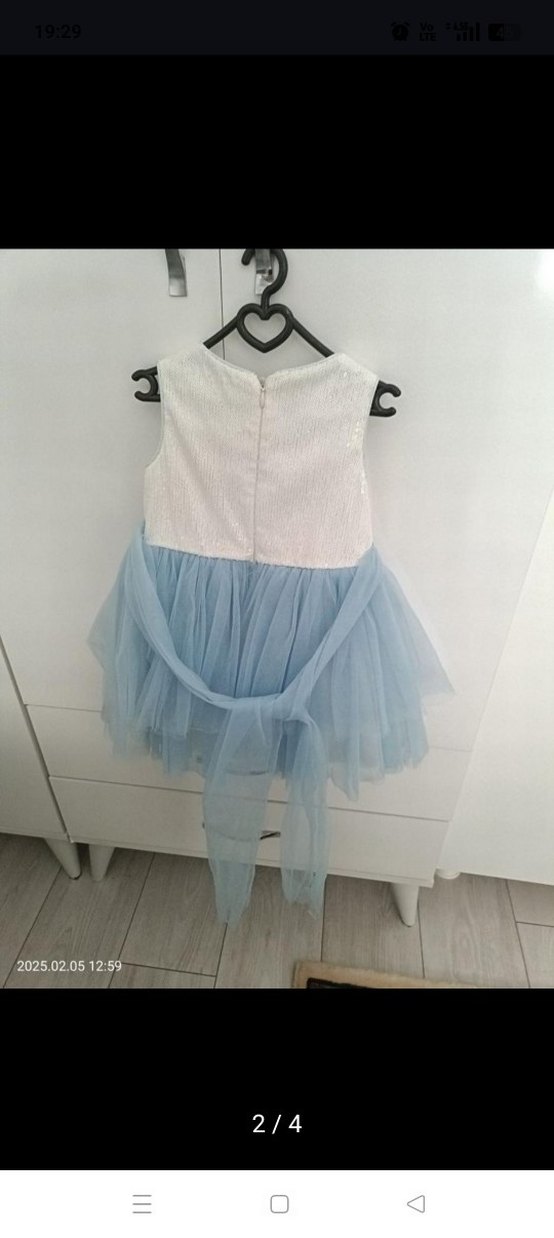 Mavi Nakışlı Kız Çocuk Straplez Elbise - Görsel 2