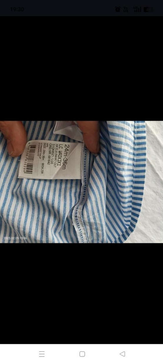 Çizgili Keten Kız Elbise Düğmeli V Yaka - Görsel 4