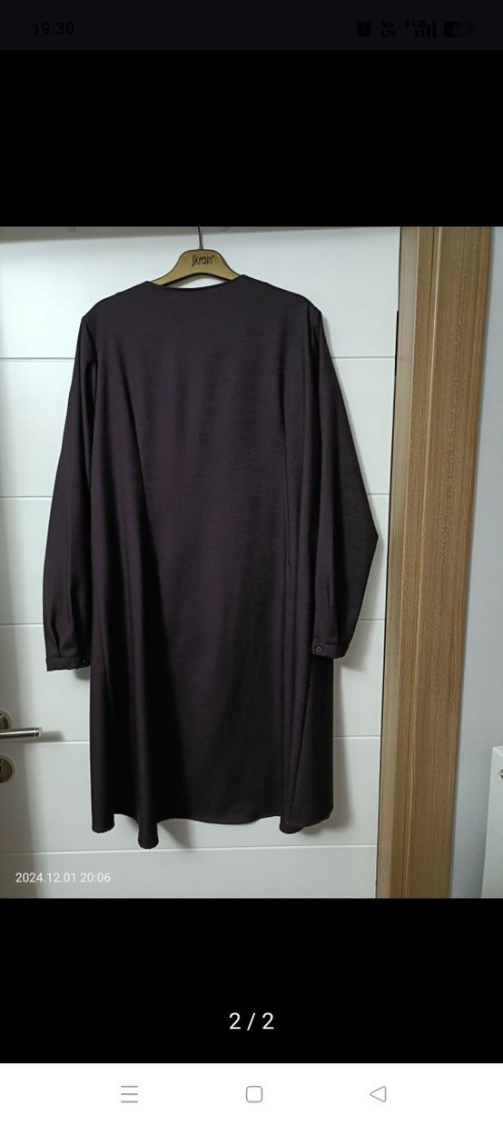 Siyah Midi Kadın Tunik, Kemerli, Uzun Kollu - Görsel 2