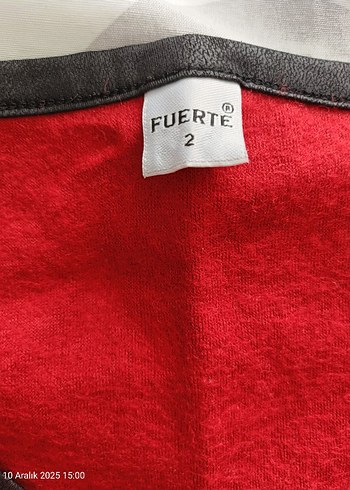 Kırmızı V Yaka keçe deri detayli panço - Görsel 5