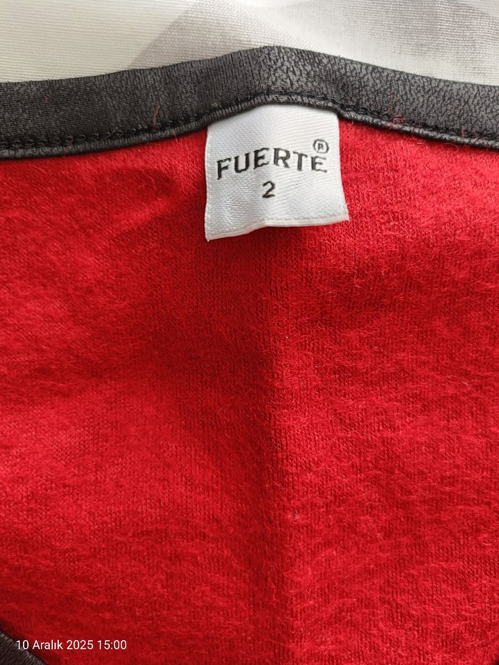 Kırmızı V Yaka keçe deri detayli panço - Görsel 5