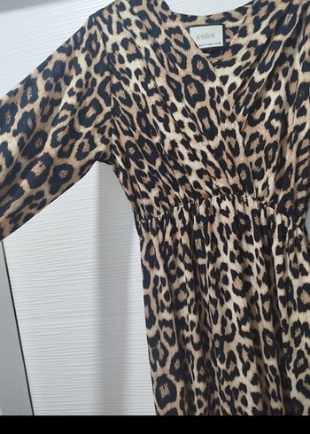 Kahverengi Leopar Desenli Kadın Uzun Elbise