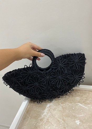 Çiçek Detaylı, Hasır Kleopatra Çanta