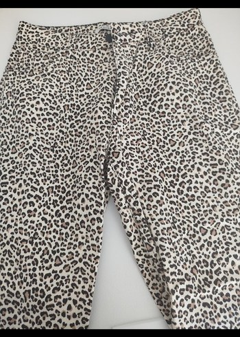 Kürklü Leopar Desenli Kadın Kumaş Pantolon