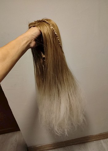 Bej Bohem Kürklü Örgü Detaylı Fiber Sentetik Peruk