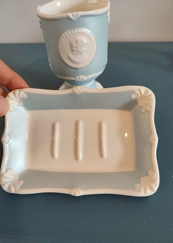 Beden Mavi Seramik Sabunluk ve Diş Fırçalık Seti