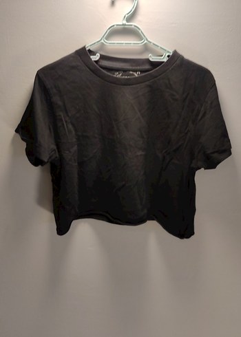Siyah Kısa Kollu Kadın Crop Top