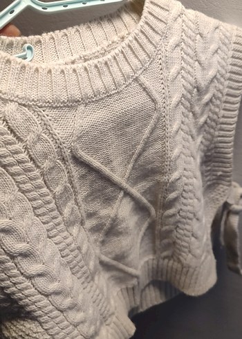 Krem Rengi Örgü Triko Kolsuz Kadın Süveter - Görsel 3