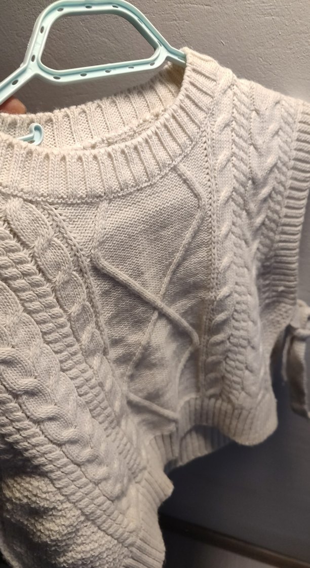 Krem Rengi Örgü Triko Kolsuz Kadın Süveter - Görsel 3