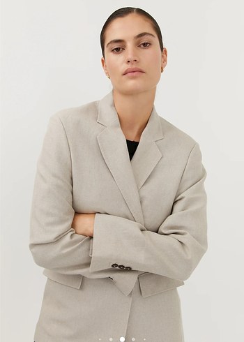 Bej Keten Kadın Ofis Ceket - Görsel 3