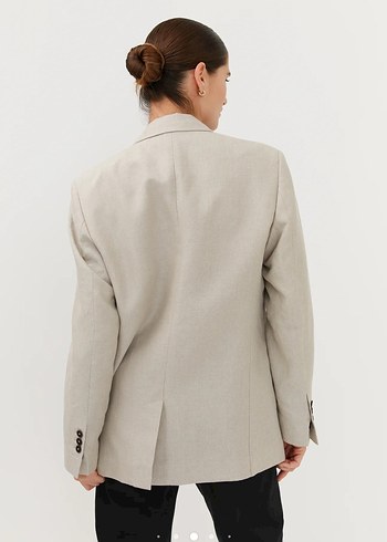 Bej Keten Kadın Ofis Ceket - Görsel 2