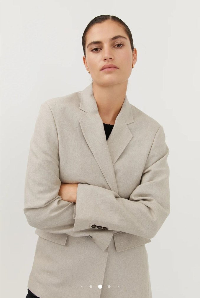 Bej Keten Kadın Ofis Ceket - Görsel 3