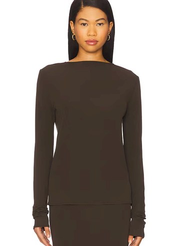 Uzun Kollu V Yaka Kahverengi Kadın Bluz - Görsel 4