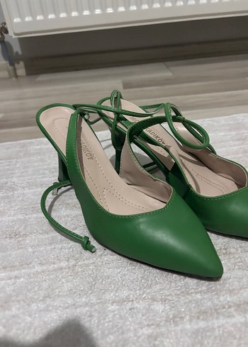 38 Beden yeşil Renk Parponi Yeşil Deri Stiletto Bağcıklı Kadın Ayakkabı