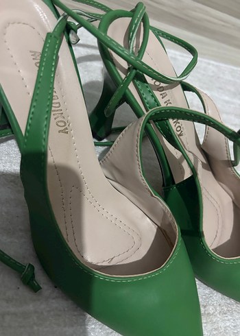 Diğer Parponi Yeşil Deri Stiletto Bağcıklı Kadın Ayakkabı