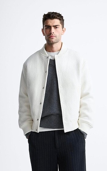 ZARA ERKEK BOMBER CEKET BUKLET BEYAZ SIFIR
