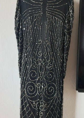 Boncuk İşlemeli Siyah Uzun Kollu Abiye Elbise - Görsel 3