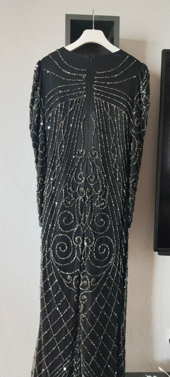 Boncuk İşlemeli Siyah Uzun Kollu Abiye Elbise - Görsel 3