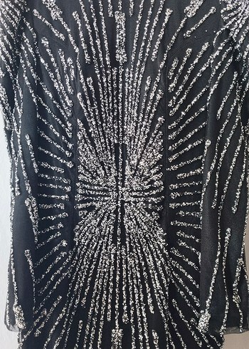 Boncuk İşlemeli Siyah Uzun Kadın Abiye Elbise - Görsel 2