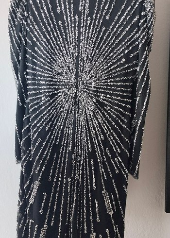 Boncuk İşlemeli Siyah Uzun Kadın Abiye Elbise - Görsel 3