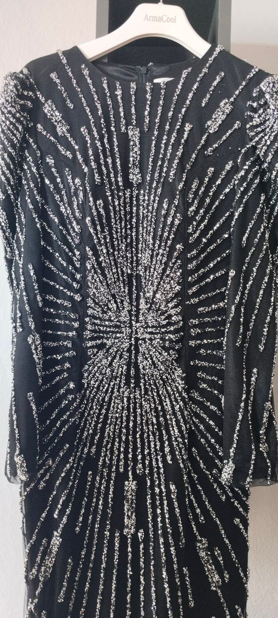 Boncuk İşlemeli Siyah Uzun Kadın Abiye Elbise - Görsel 2