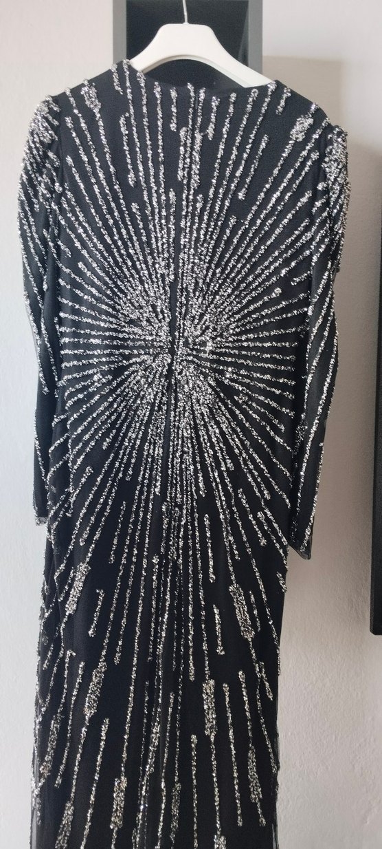 Boncuk İşlemeli Siyah Uzun Kadın Abiye Elbise - Görsel 3